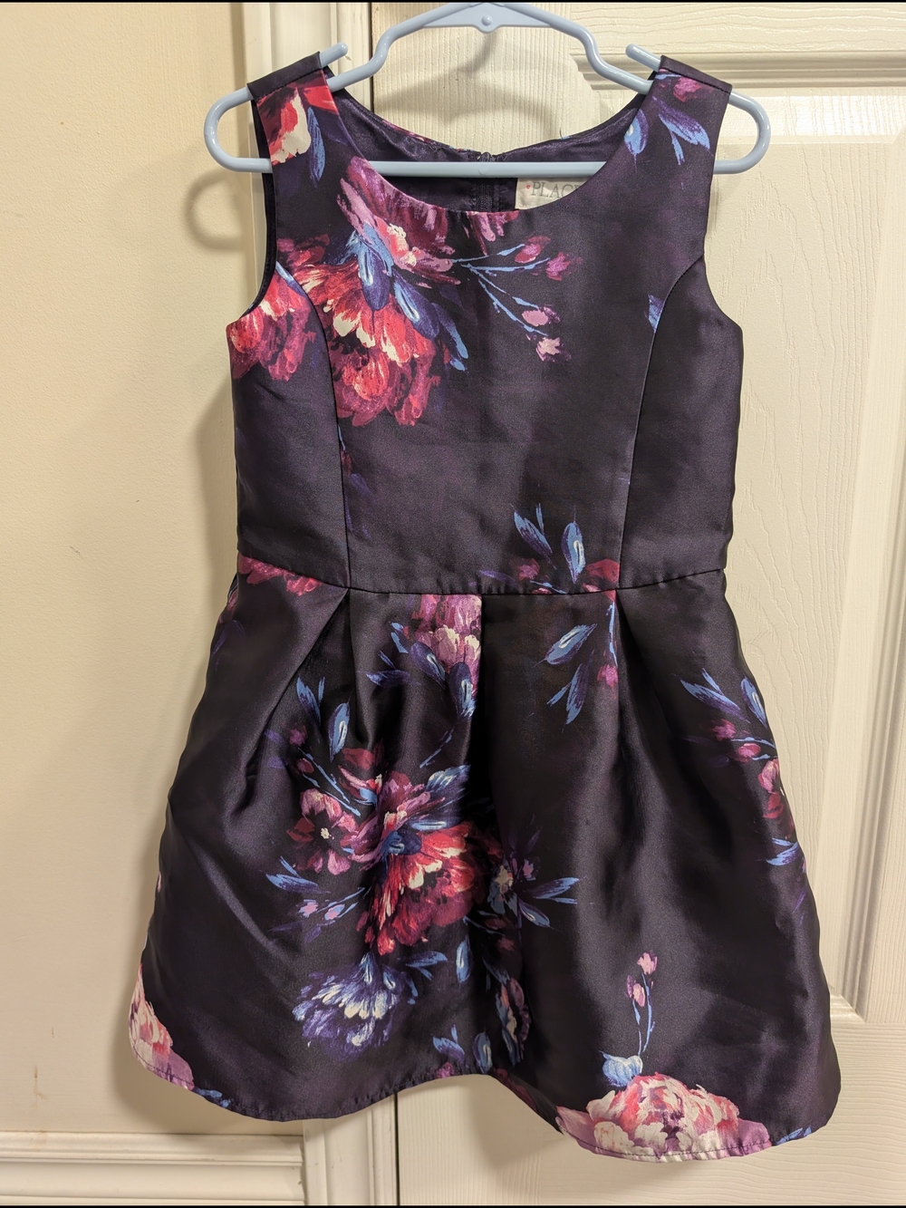 Place Floral Satin Party Dress - Purple with Pink & Blue Accents